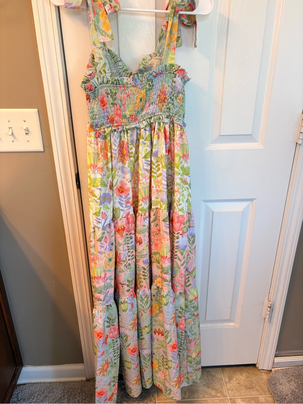 Floral Smocked Maxi Dress - Pink & Green Women’s Size S - Picture 7 of 8